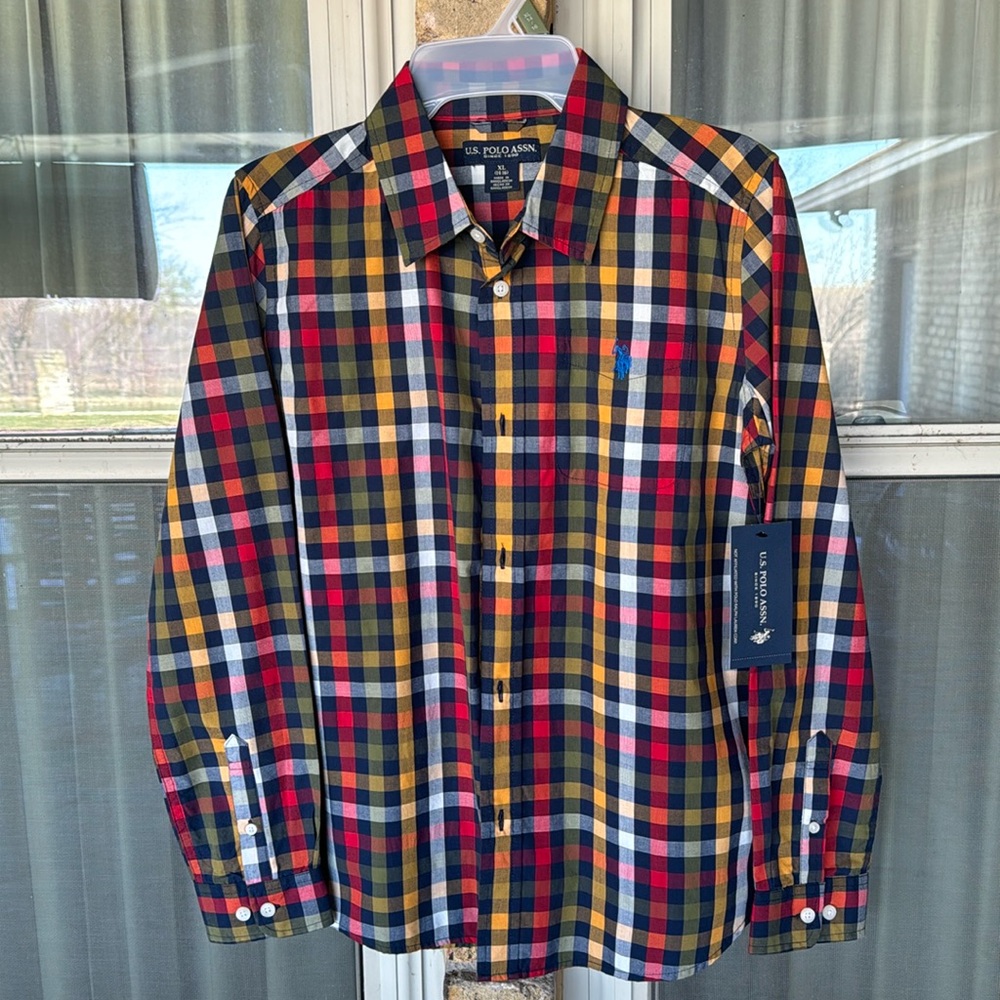 US Polo plaid button down shirt boys size XL